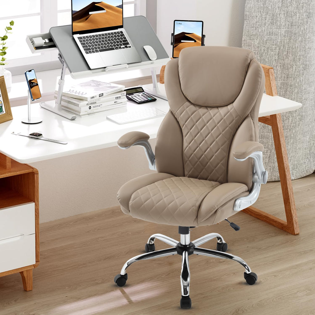 Reficcer Leather Executive Office Chair, Big and Tall High Back Ergonomic Desk Chairs with Wheels, 90-120° Rocking Managerial Home Computer
