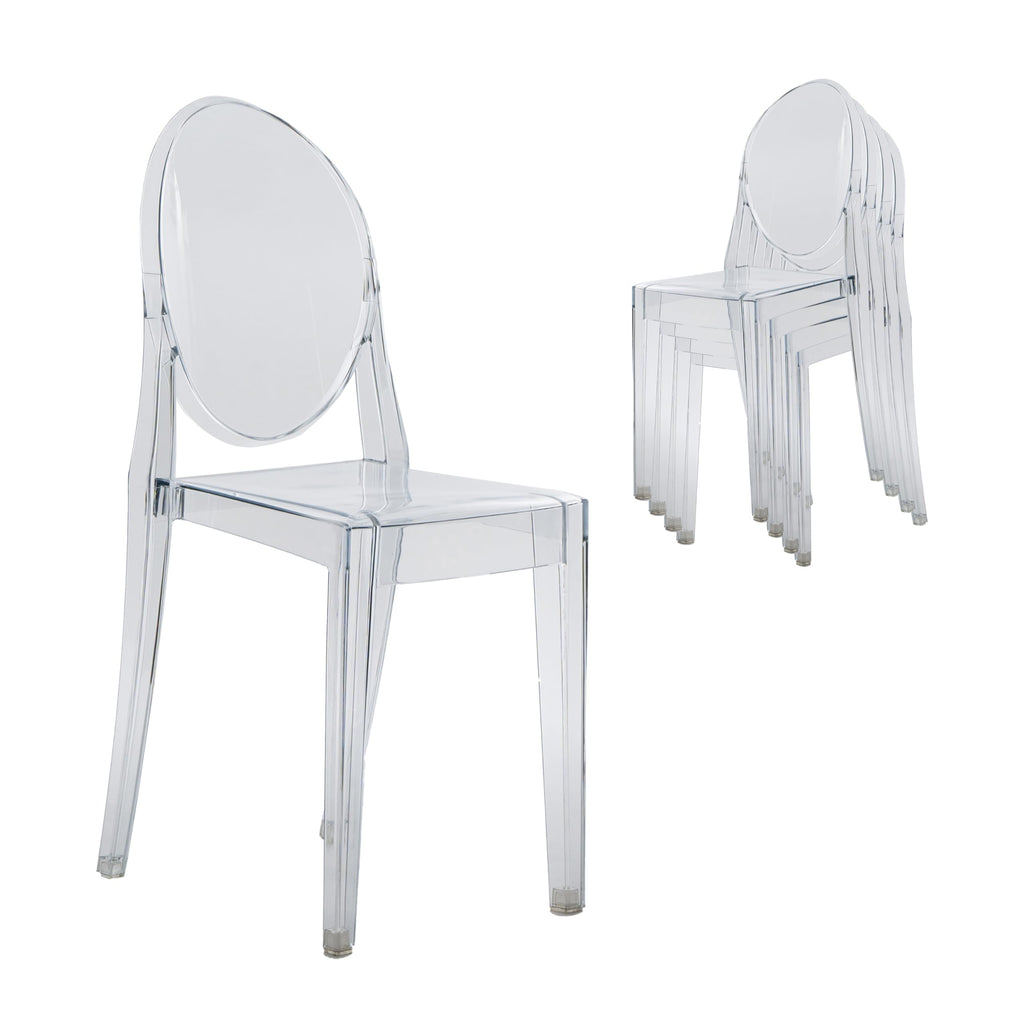 Techni Home Ghost Chairs, Stackable Acrylic Event Chairs, Set of 4, Clear, 14.5” W x 20” D x 35.5” H