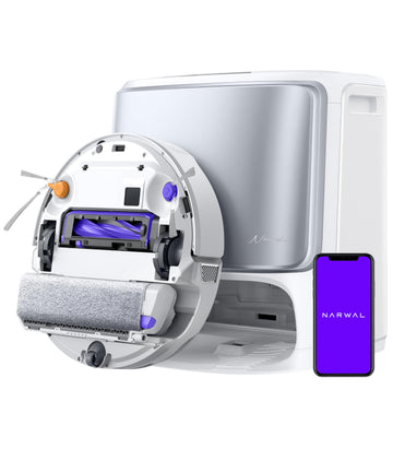 NARWAL Flow Robot Vacuum and Mop Combo, FlowWash Real-Time Self-Cleaning Track Mop, 22,000 Pa Suction, Dual-Camera AI Obstacle Avoidance, Carpet & Edge Cleaning, Self-Emptying Robot Vacuum (Renewed)