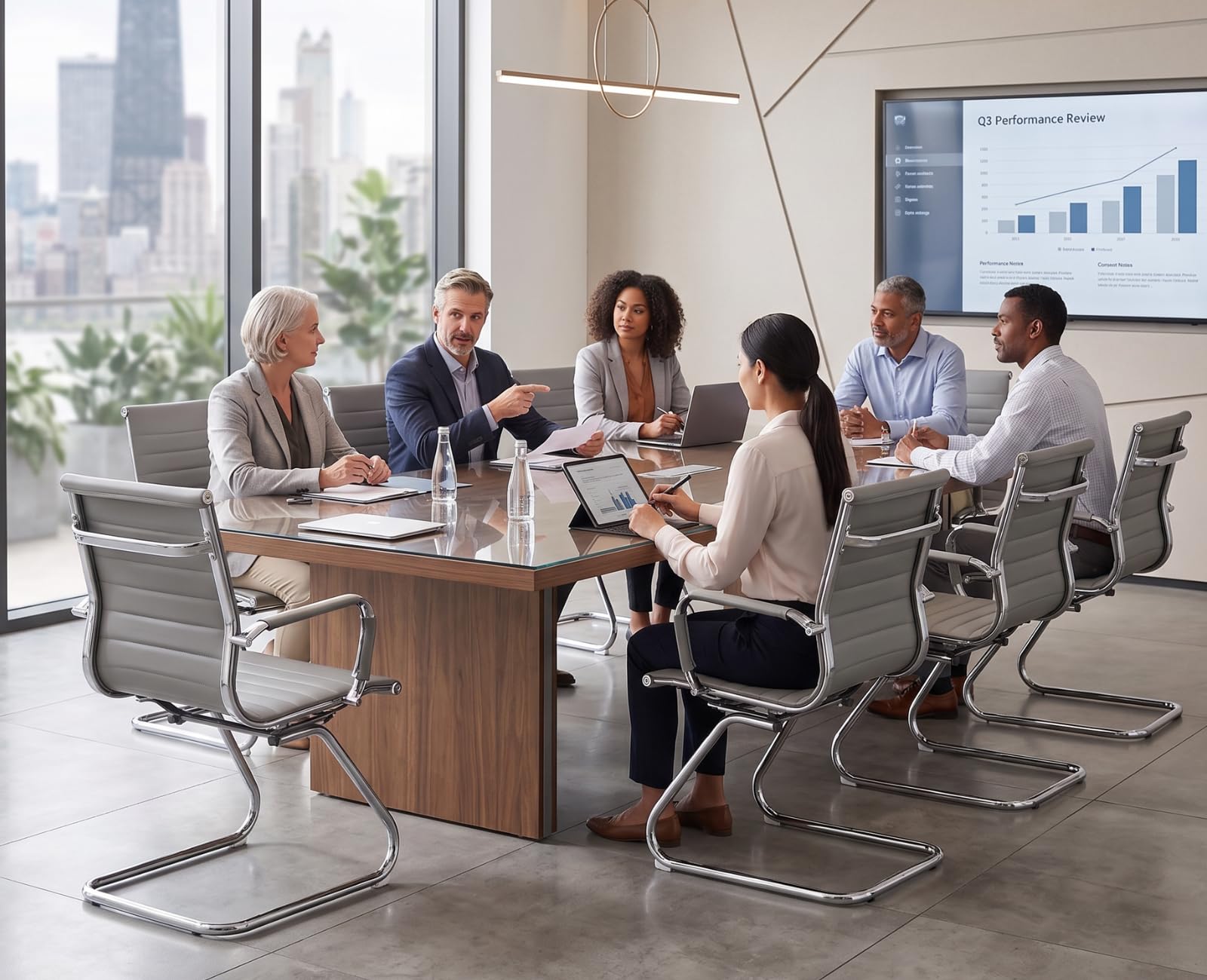 Cimota Waiting Room Chairs Leather Office Guest Chair Mid Back Reception Chairs with Sled Base for Meeting/patient/conference Room, Grey Set of 2