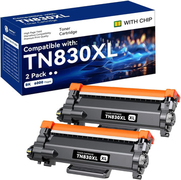 TN830XL Toner Cartridge for Brother Printers, 2 Black | TN830 High Yield Replacement, Compatible with HL-L2460DW DCP-L2640DW HL-L2405W MFC-L2820DW HL-L2480DW
