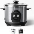 3-Cup Uncooked Rice Cooker Small, Stainless Steel Non-Toxic Inner Pot, One-Touch Multifunction for Rice/Sauté/Yogurt, Dishwasher Safe, 1-3 People Size, Silver