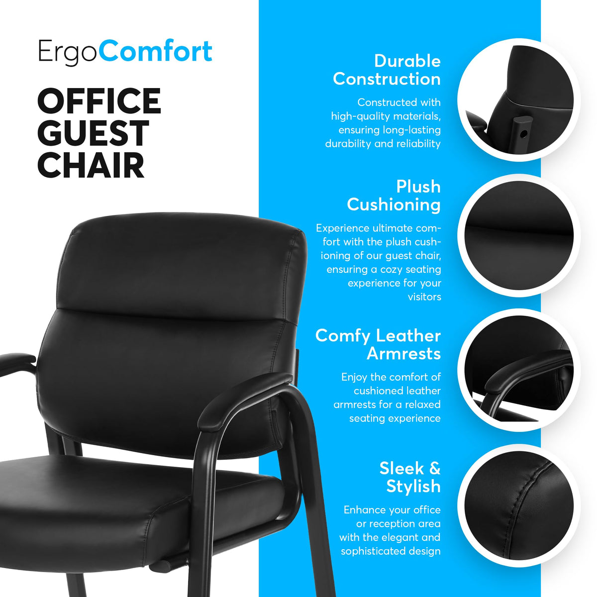 Oline Leather Guest Chair with Padded Arms, Reception Meeting Conference Waiting Room Lobby Home Desk Big and Tall Executive Office Chair,