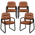 Clatina Waiting Reception Chairs No Wheel, Leather Guest Chair with Padded Arms, Modern Brown Office Desk Chairs with Sled Base for Office