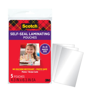 Scotch Self-Sealing Laminating Pouches, 4 x 6 Inches, 30 Pouches (6 Packs of 5) – Gloss Finish, Photo Safe, No Machine Needed (Cold Laminating Sheets)