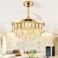 TXCSLY 48" Fandelier Ceiling Fan with Light, Crystal Chandelier Fan with Retractable Blades Dimmable Crystal Ceiling Fan Chandelier for Bedroom Living Room Dining Room-Gold
