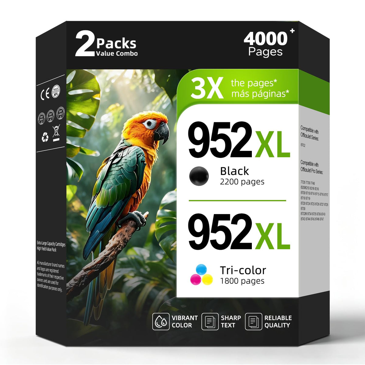 952XL 952 XL Ink Cartridge Combo Pack Replacement for HP952 HP952XL for Officejet Pro 8710 7740 8715 8720 8210 8702 7720 8730 8740 8216 8725 8700 8200 7730 Printer?Black Cyan Magenta Yellow?4-Pack?