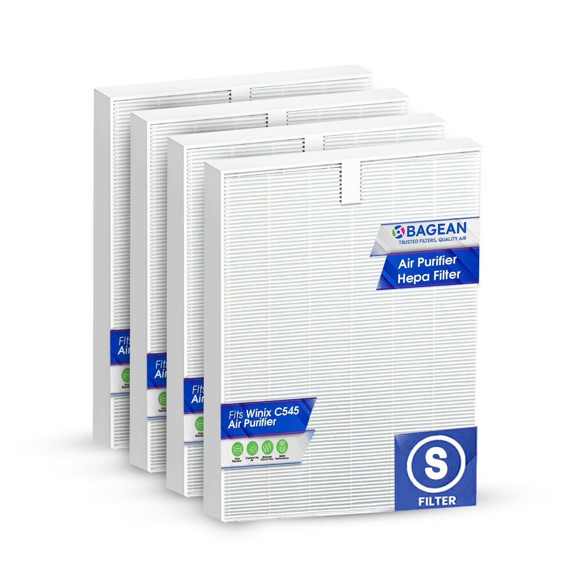 Bagean C545 HEPA Filter S Compatible with Winix Air Purifier Filter Replacement 1712-0096-00 - H13 True HEPA with Activated Carbon Filters 99.97% Particles and Purifies Air (4 HEPA)