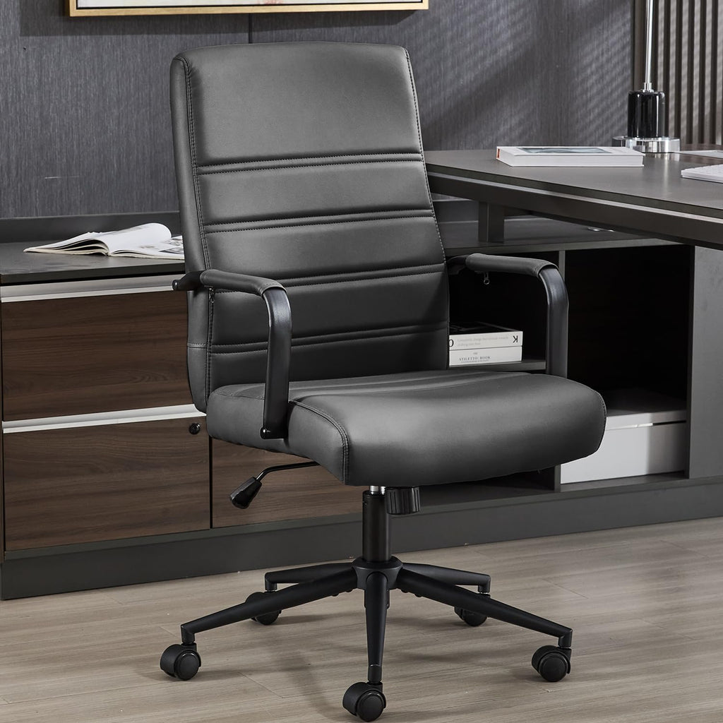 Office Desk Chair Leather, Conference Room Chairs with Wheels, Modern Executive Office Chairs Adjustable Height, Ergonomic Swivel Rolling