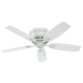 Hunter 48 inch Outdoor or Indoor Ceiling Fan No Light - Low Profile Flush Mount, White Ceiling Fan without Light, For Patio, Porch, Garage, or Living Room, 5 Blades, Pull Chain - Sea Wind 53119, White