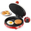 3-in-1 Electric Griddle & Sandwich Maker - CACHOO 8" Nonstick Round Griddle and Panini Press with On/Off Switch, 180° Open Design, Perfect for Pancakes, Omelettes, Quesadillas, Veggies (Red/Beige)