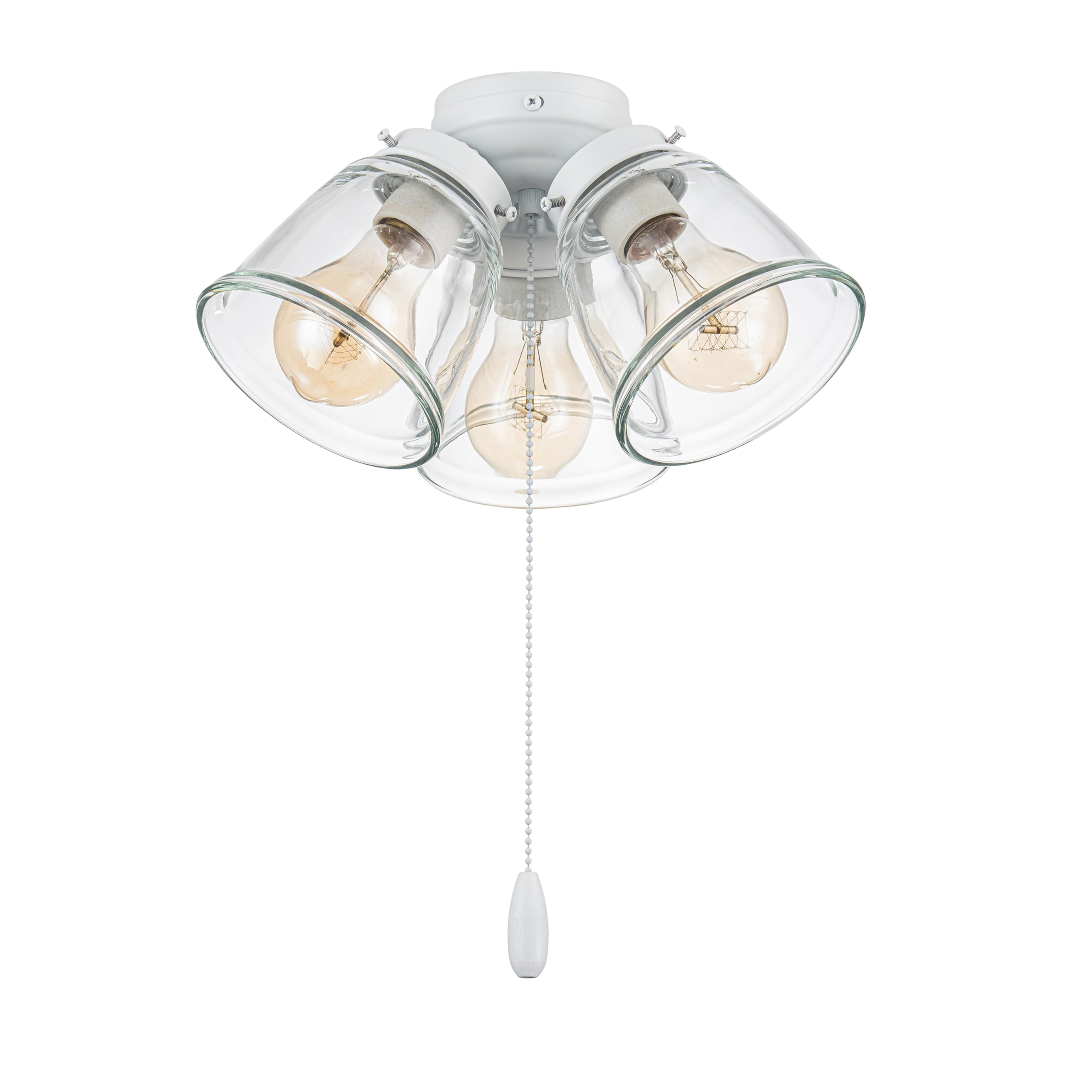 Aspen Creative 22013-1, Three-Light Ceiling Fan Light Kit with Pull Chain, Matte White Finish with Clear Glass Shades, 13-1/8" Diameter x 6-3/4" Height
