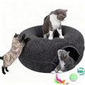 Cat Donut Tunnel Bed for Indoor Cats - Peekaboo Cat Cave, Detachable Felt, Washable, Interactive Play & Cozy Rest Space for Multiple Cats (Dark Gray)