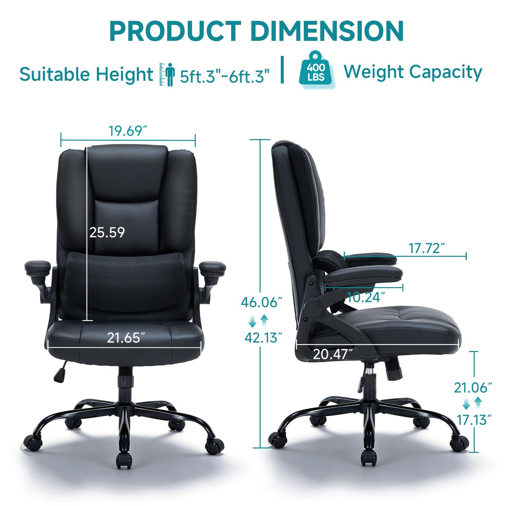 Sitpro 400lbs Executive Office Chair Wiht 3 Way Adjustable Armrest, Black