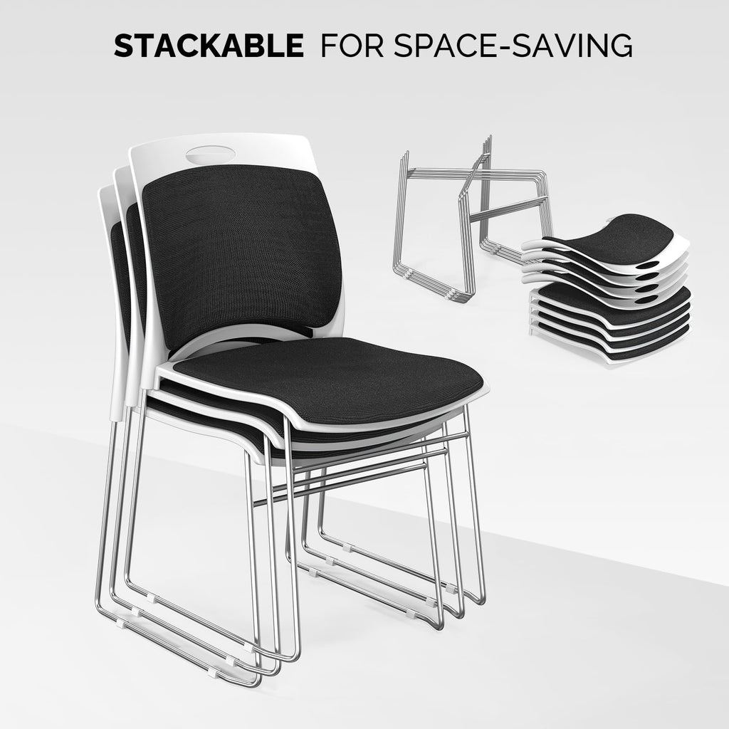 Vingli Stackable Plastic Mesh Padded Chairs for Office Set of 8, Black, 8 Pack