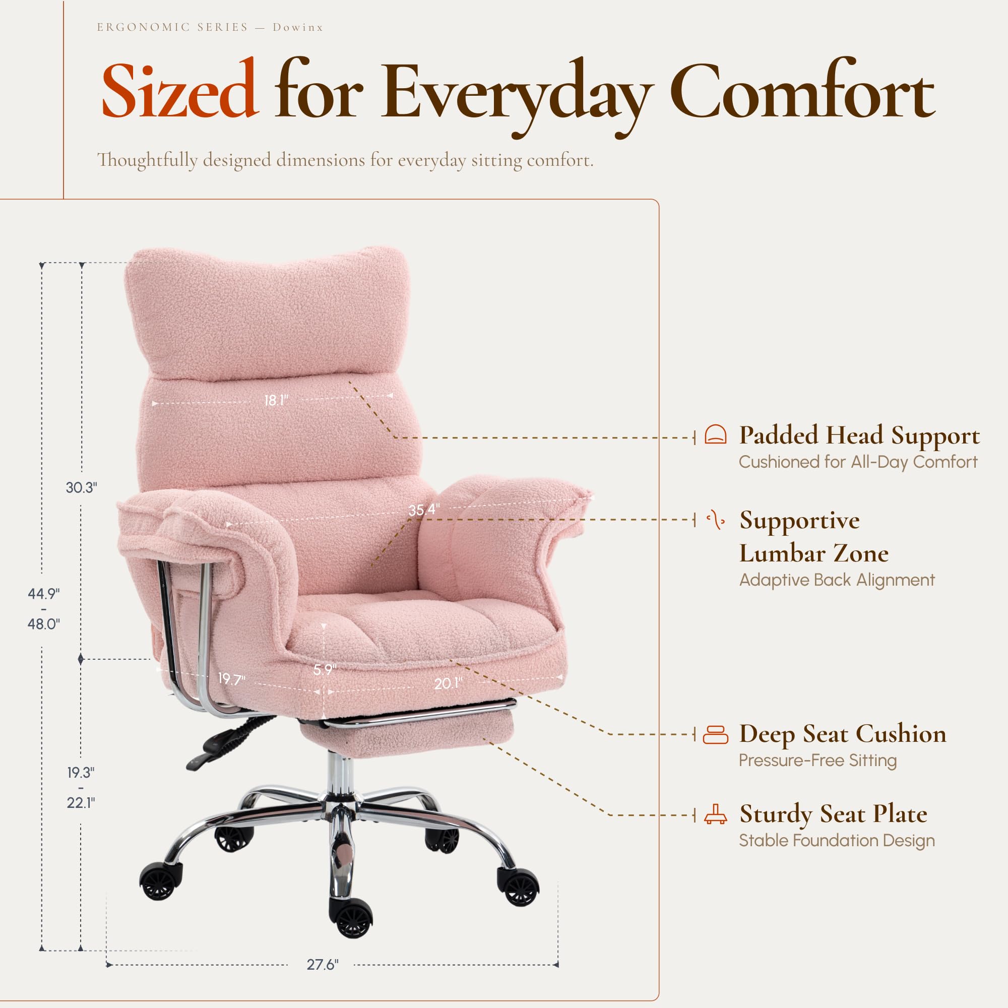 Dowinx Big and Tall Office Chair, Ergonomic Desk Chair with Thick Cushion, Wide Seat & Armrests Computer Gaming Chair,high Back Reclining Teddy