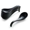 Asian Soup Spoons, 6.5 Inch Ceramic Chinese Soup Spoons for Cereal, Ramen, Pho, Noodles, Stews, Father's Day Black Kitchen Spoons with Long Handle and Deep Oval Design - Set of 6