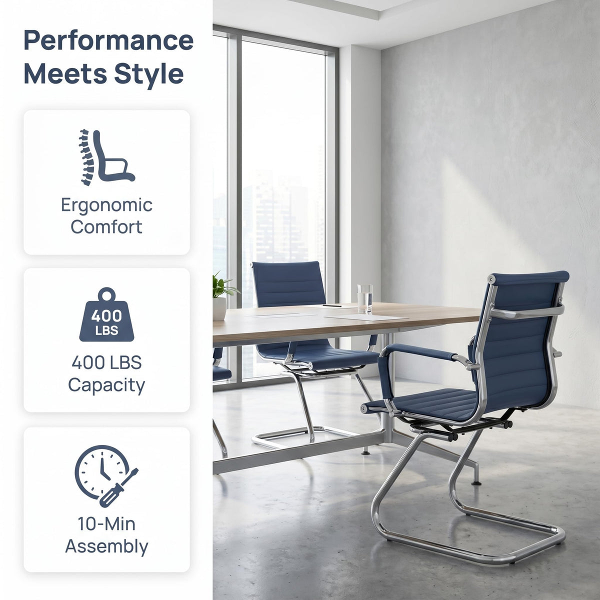 Hny 6-pack Pu Leather Office Guest Chairs, 6 PCS, Navy