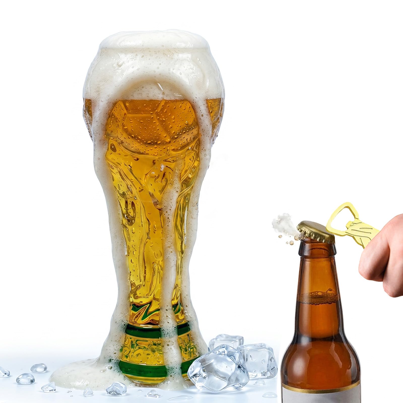 Soccer Trophy Beer Glass - 16.9oz Durable Glass - Elegant Football Gift for Men, Dad, Father's Day, Birthday & Game Day - Perfect for Everyday Enjoyment (Clear)