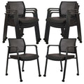 Clatina Stacking Office Chair with Wheels, Mesh Back Waiting Room Guest Chairs with Arms Comfortable Leather Cushion Stackable Desk Chair for