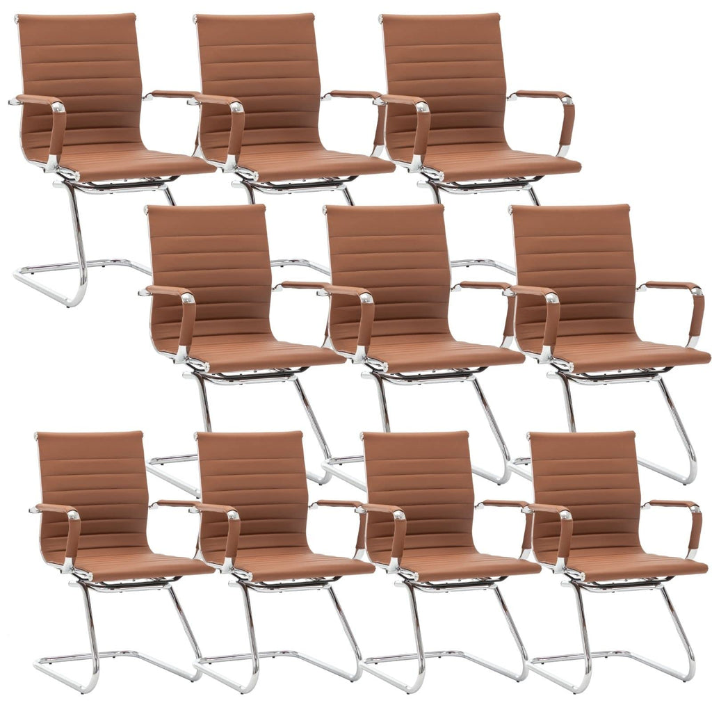 Hny 10-pack Pu Leather Office Guest Chairs, 10 PCS, Coffee