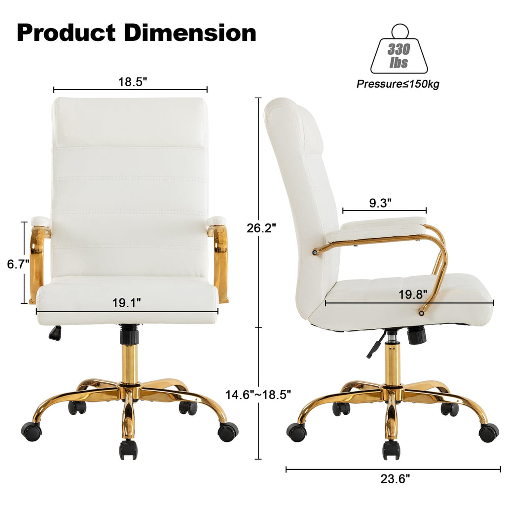 Bowthy White and Gold Office Desk Chair, Modern Leather Conference Room Chairs, High Back Ergonomic Home Ofiice Chair, Adjustable Height Swivel