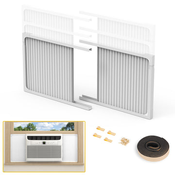 Window Air Conditioner Side Panels with Frame,Adjustable Extra Wide Air Conditioner Side Panels Fits Most 5,000-14,000 BTU Window AC Units,Window AC Side Panel Curtain Kit,2 Pack
