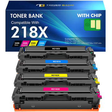 218X 218A Toner Cartridges 4 Pack 218 High Yield with Chip 3201dw 3301fdw | Compatible for HP Color LaserJet Pro MFP 3201dw 3301fdw 3301cdw 3301sdw 3301 Printer Ink Set W2180X Black Cyan Yellow Magenta