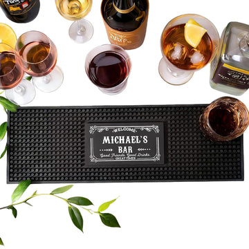 Personalised Bar Mat, Non-slip PVC Rubber Bar Mat, Custom Bar Name, Spill Mat for Countertop Home Bar Coffee Bar, Gifts for Bartender Drinking Lover Cocktail Lover Lover Newlywed, Beer Mat Decor