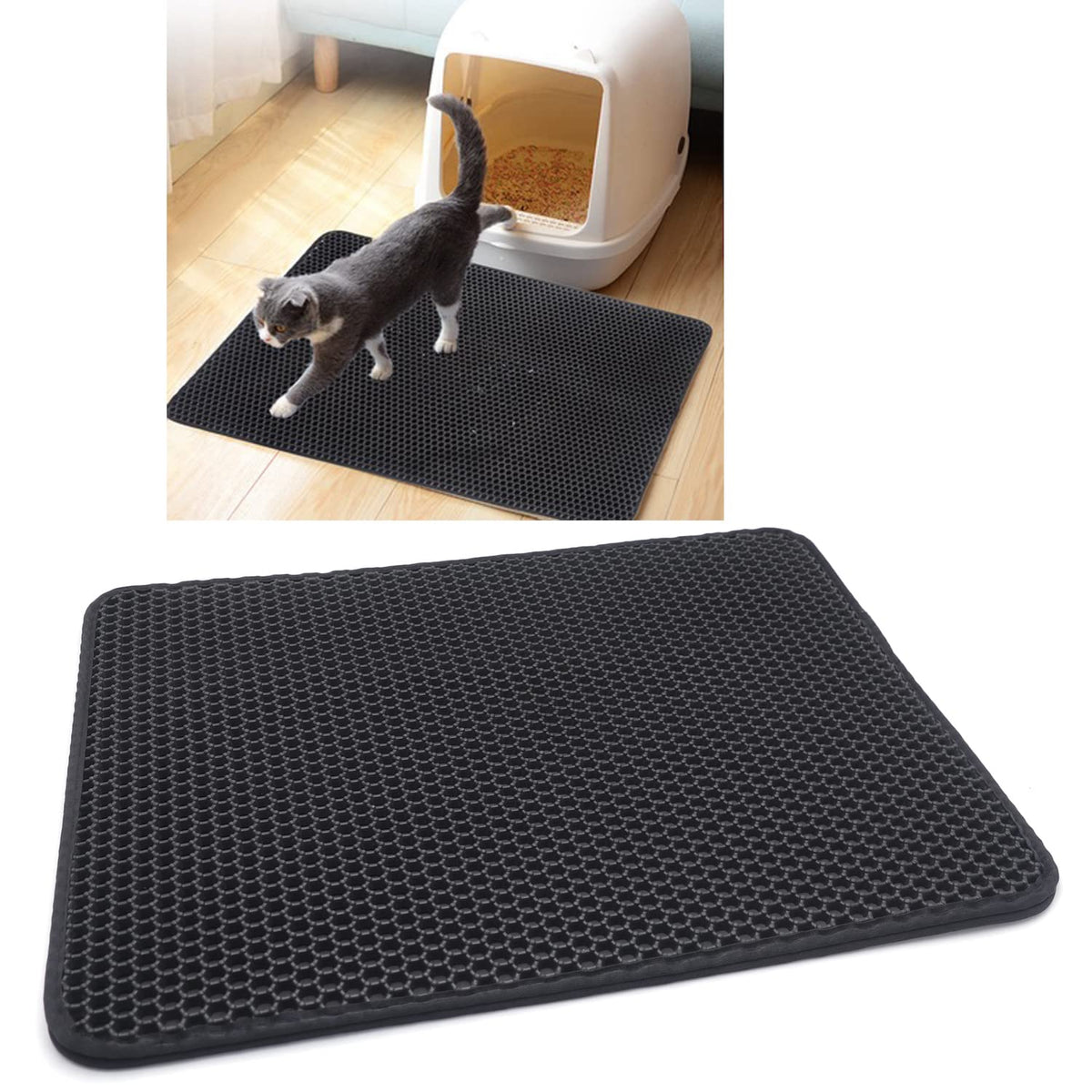 HongK- Pet Supplies Cats Litter & Housebreaking 60X45 Black Cat litter Mat Double Layer Pad Trapper Folding Pad EVA Foam Rubber