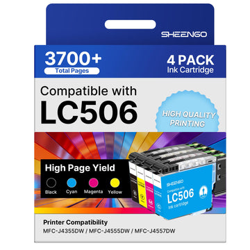LC506 Ink Cartridges Compatible for Brother LC506 Ink Cartridges LC506XL LC 506 XL Series Inks Work for Brother MFC-J4355DW MFC-J4555DW MFC-J4557DW Printer (4 Pack, Black, Cyan, Magenta, Yellow)