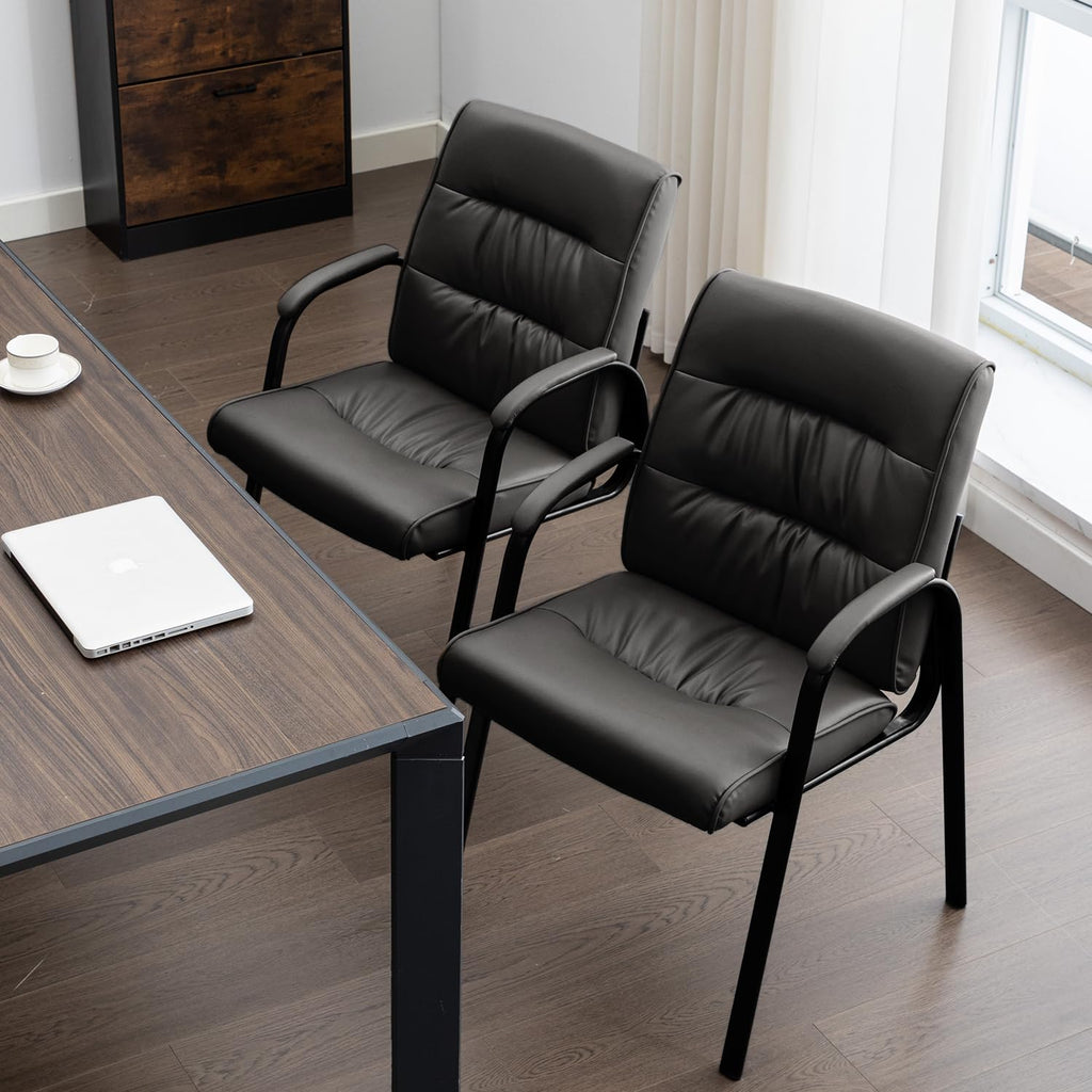 Boiskom Office Guest Reception Chair, Conference Room Chairs Waiting Room Chairs, Modern Leather Office Desk Chair No Wheels., Burgundy