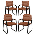 Clatina Waiting Room Guest Chair with Bonded Leather Padded Arm Rest for Office Reception and Conference Desk Black with Sled Base Brown 4 Pack