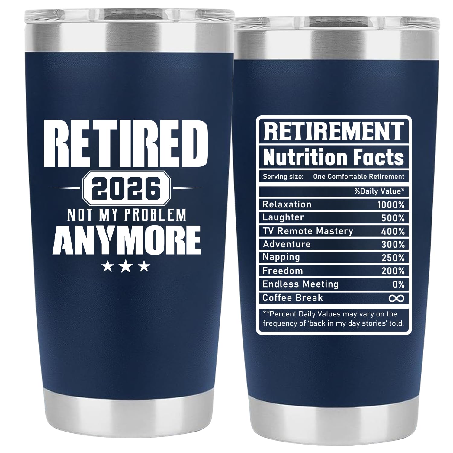 Retirement Gifts for Men 2026 - Retired Not My Problem Anymore - Funny Retired Tumbler for Men, Him, Father, Husband, Coworkers - Happy Retirement Gifts, Navy Tumbler 20 Oz