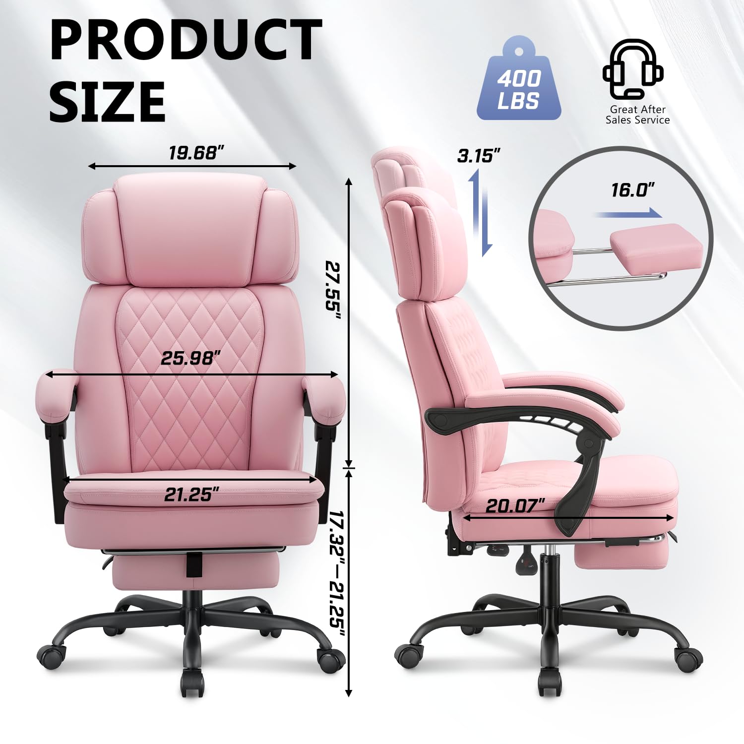 400lbs Executive Office Chair with Foot Rest for Heavy People, Ergonomic Big and Tall Desk Chair with Adjustable Headrest, High Back Pu Leather