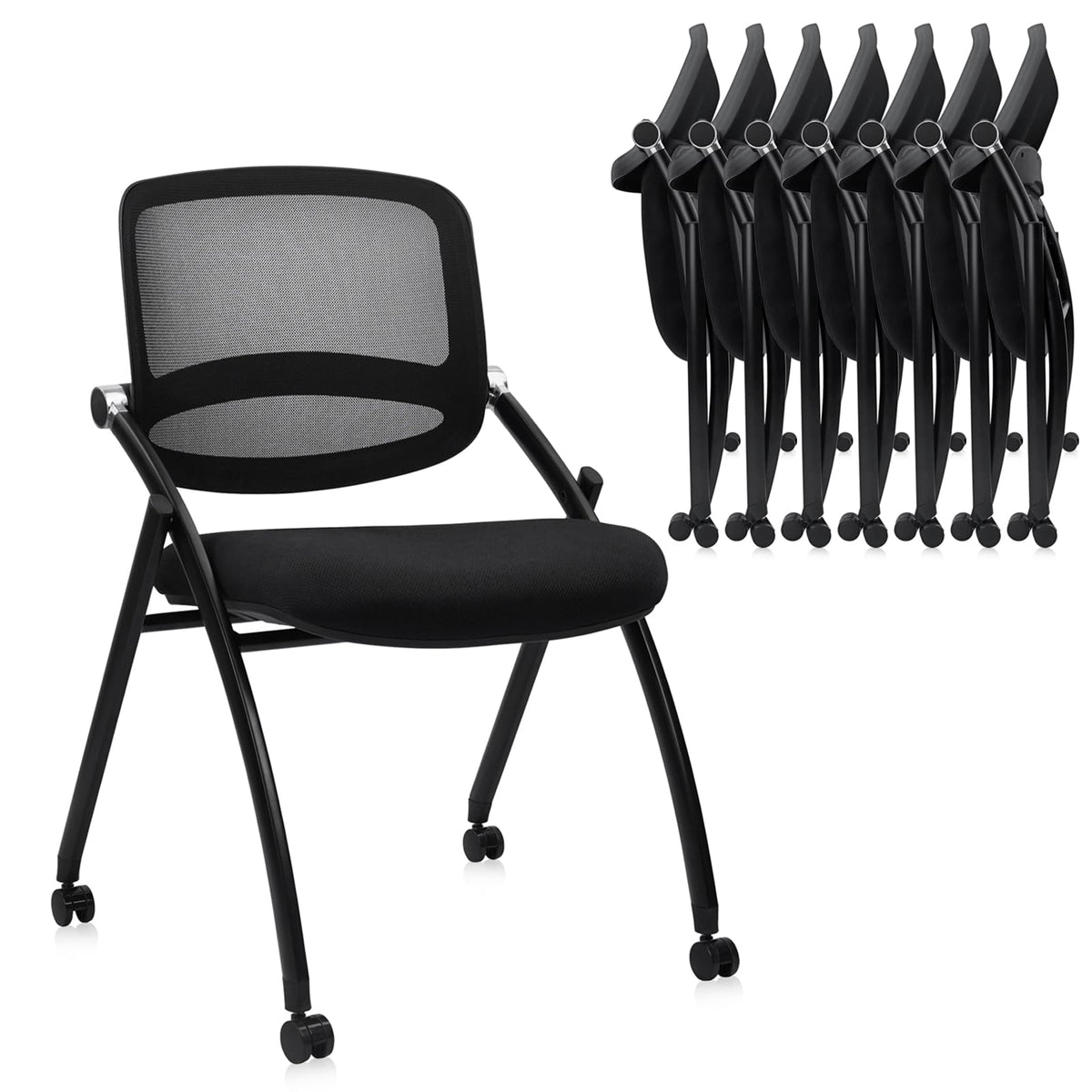 Clatina Stackable & Foldable Conference Chair with Wheels, Ergonomic Mesh Back,300lbs Capacity, Breathable Padded Seat, Armless Office Chair
