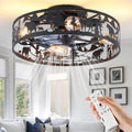 Farmhouse Rustic Ceiling Fan with Light - Bear Deer Design, 6 Speeds Black Caged Fan Lights Ceiling Fixtures and Remote Control for Living Room, Bedroom, Hallway, Entryway Lighting