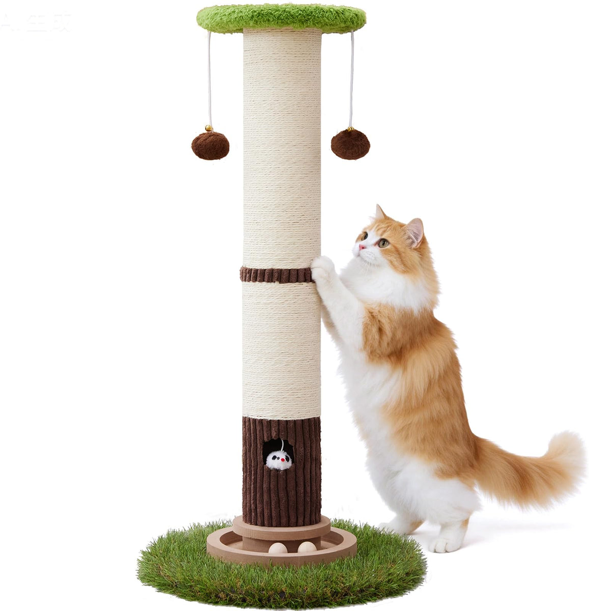 Woochpet 34inches Tall Cat Scratching Post with Cat Ball Track Toy Heavy Duty and Thicker Large Diameter Natural Sisal Cat Scratcher Post for Indoor Cats Protect Your Furniture