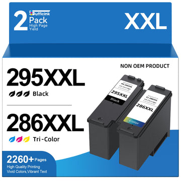High Yield 295XXL 286XXL Ink Cartridge Compatible for Canon PG-295 CL-286 PG-295XL CL-286XL Large Capacity Compatible for Canon Pixma TS6520 fit for Pixma TS4320 TS6520 TR7120 Inkjet Printer (2 Pack)