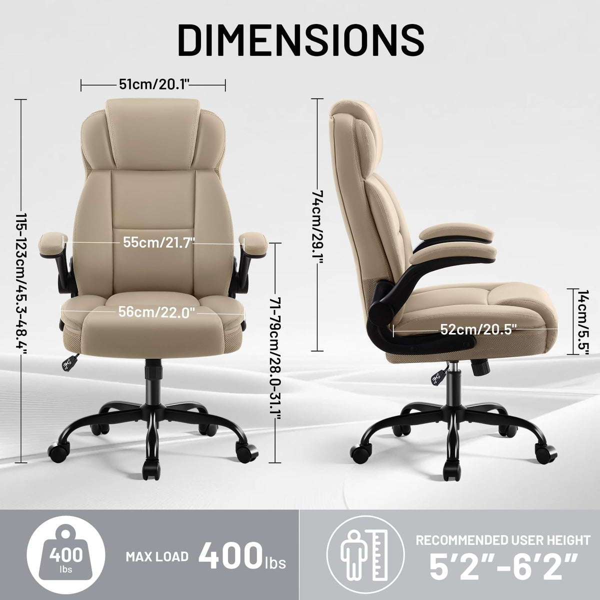 Areshark Ergonomic Office Chair with High Back Headrest,pu Leather Executive Desk Chair Padded Flip-up Armrests,lumbar Support,swivel Computer