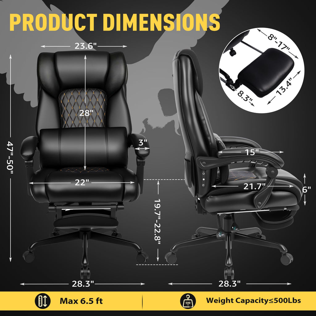 Egseat 3d Kneading Massage Office Chair with Heat, 500 Lbs Big and Tall Executive Computer Desk Recliner, Leather Electric Heated Chair with