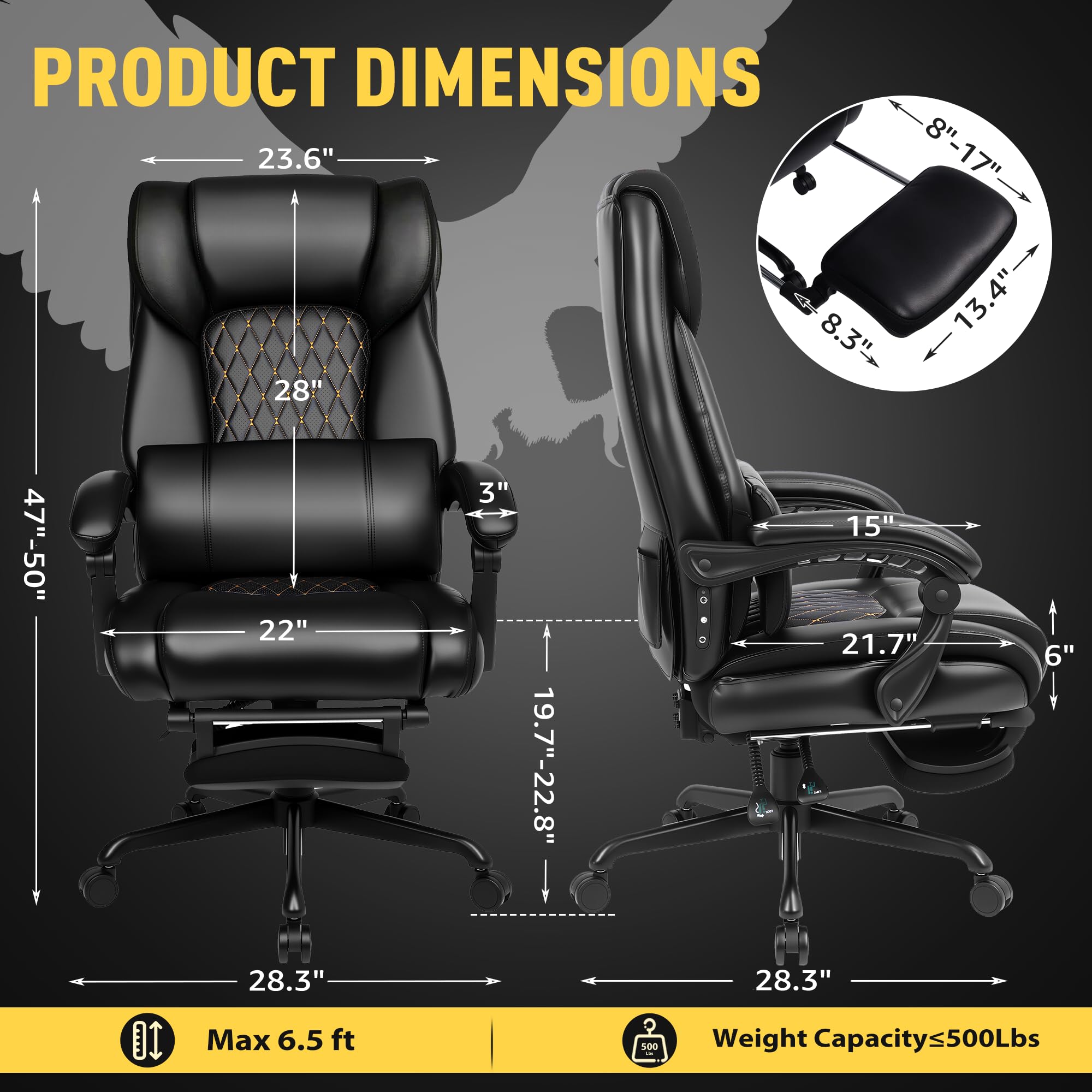 Egseat 3d Kneading Massage Office Chair with Heat, 500 Lbs Big and Tall Executive Computer Desk Recliner, Leather Electric Heated Chair with