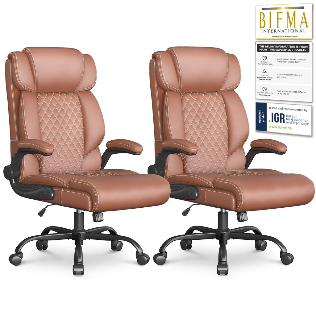 Office Chair-executive High Back Breathable Big and Tall Office Chair Flip-up Armrests Lumbar Support-ergonomic Leather Rolling Swivel Chair