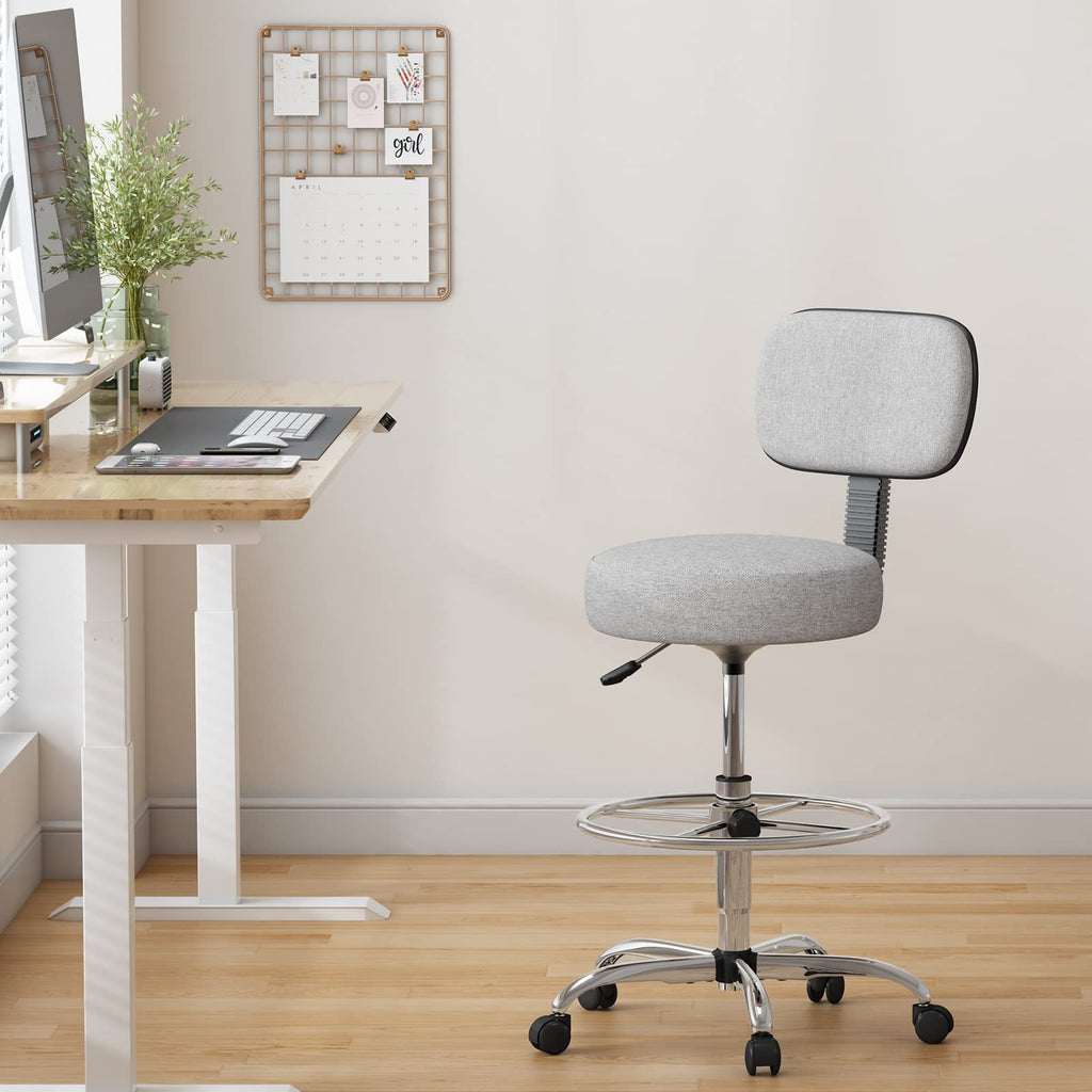Superjare Drafting Chair with Back, Adjustable Foot Rest Rolling Stool, Multi-purpose Office Desk Chair, Thick Seat Cushion for Home Bar