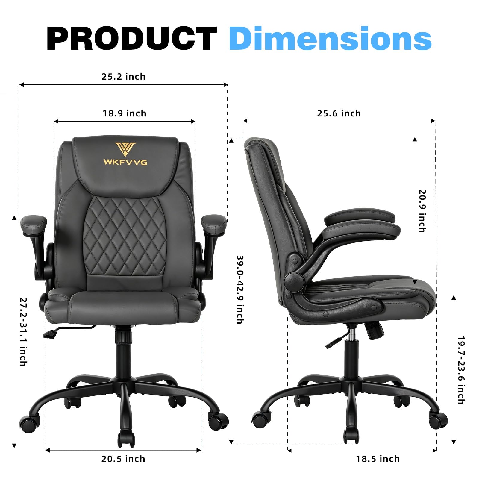 Wkfvvg Home Office Desk Chair, Adjustable Height Leather Office Chair, Grey, Mid-back