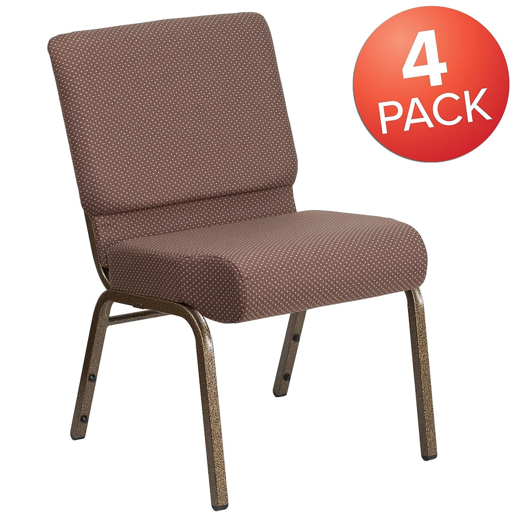 Flash Furniture 4 Pack Hercules Series 21''w Stacking Church Chair in Brown Dot Fabric - Gold Vein Frame, Set of 4, Brown Dot Fabric/gold Vein
