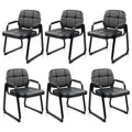 Clatina Leather Guest Chairs Set of 6, Office Reception with Padded Arms, Desk Chair with Sled Base for Office Conference Waiting Room, Black