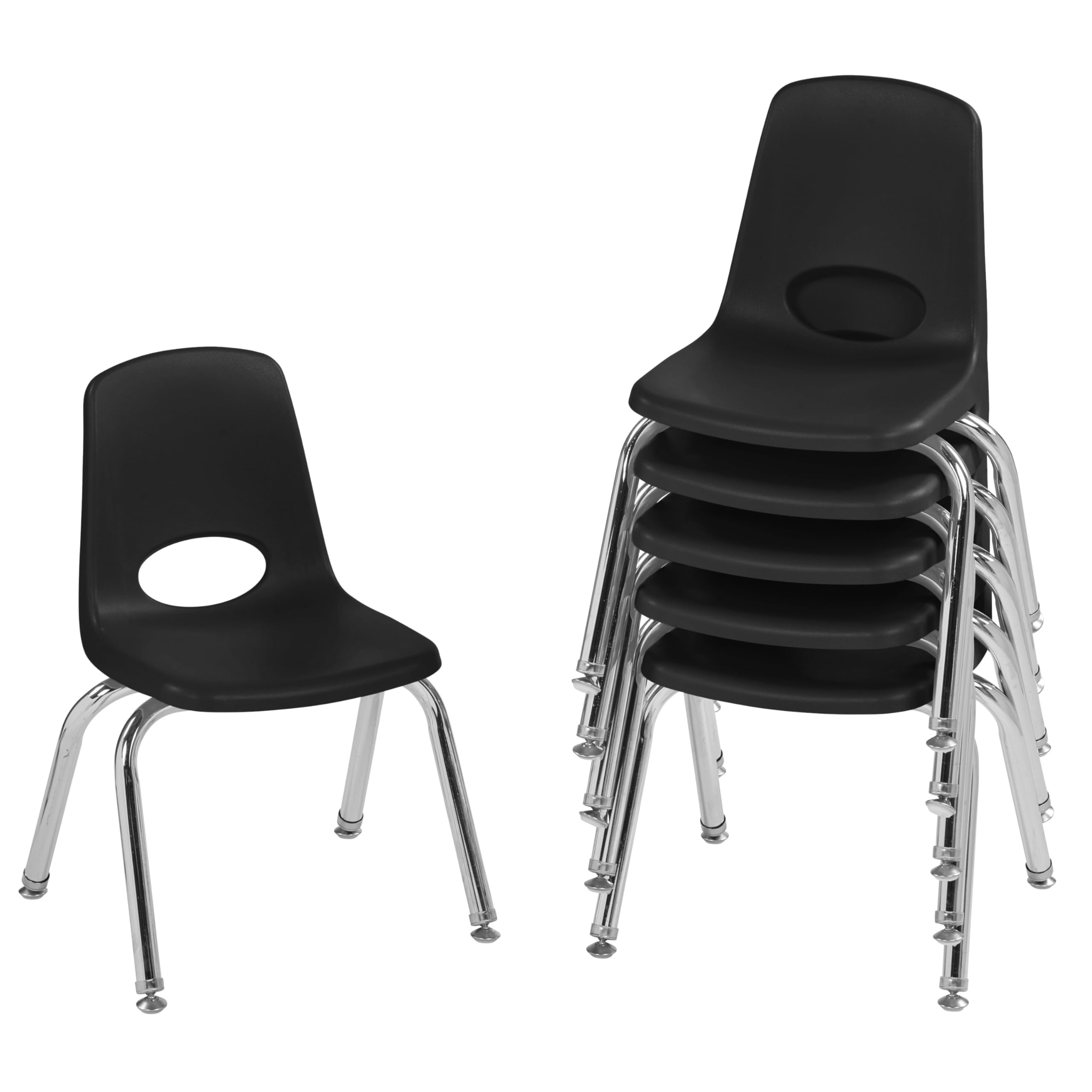 Fdp 12" School Stack Chair,stacking Student Seat with Chromed Steel Legs and Nylon Swivel Glides for In-home Learning or Classroom - Black