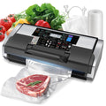 95KPa Vacuum Sealer Machine- Fully Automatic Commercial Food Sealer with 10-in-1 System, Double Heat Seal, Easy-Lock Handle & Built-in Cutter, Includes 1 Roll + 15 Bags (Black Silver)