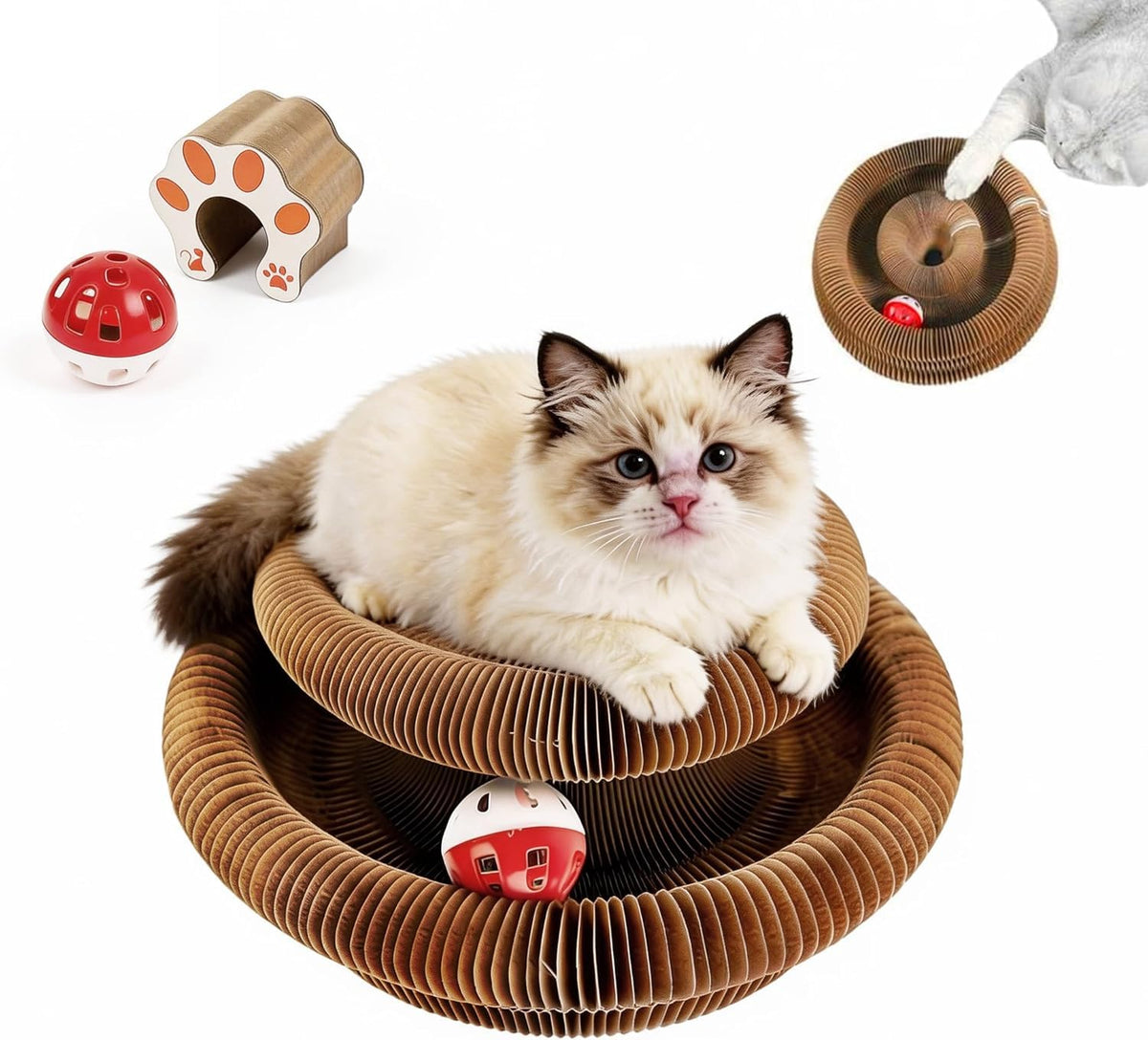 Kitty Curls Magic Organ Cat Scratcher,Interactive Cat Toy with Bell Ball,Durable Cardboard Scratching Pad for Cat Claw Grinding,Fun Cat Toy for Indoor Cats